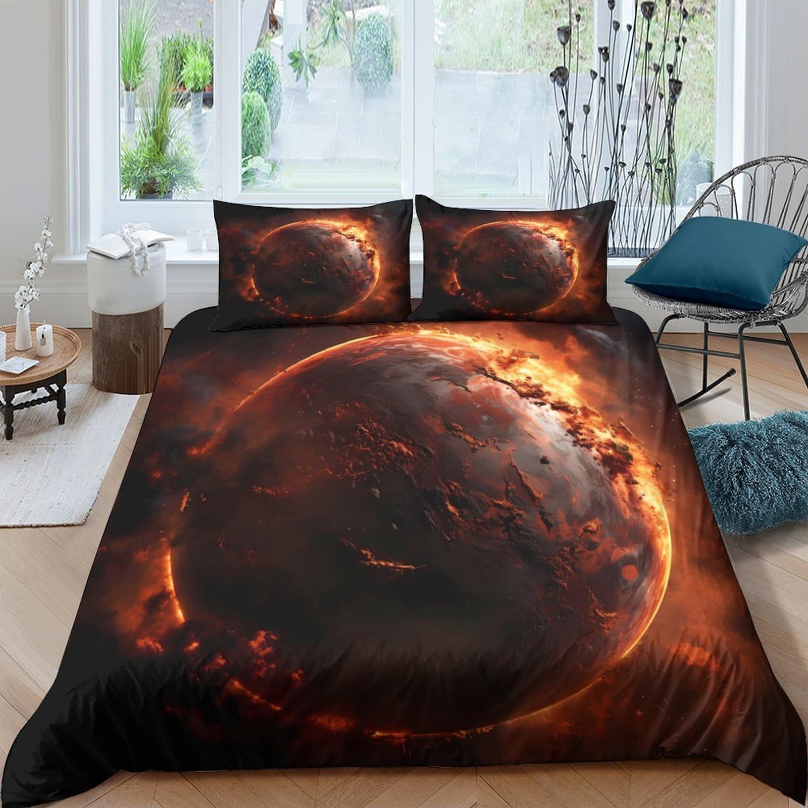 Ctjqhvkz Style-6 3D Printed Fiery Planet Fitted Sheet Microfiber Slip-Resistant Decorative Solar Eclipse Mattress Cover For Bedroom Guest Room Single（135X200cm）