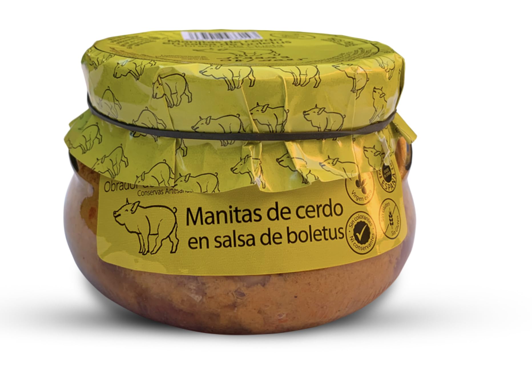 Pieds de porc 610grs. Recette familiere et artisanale. Pieds de porc à la sauce aux cèpes. Conserves gourmandes. Cadeau original pour tout le monde. 100% fabriqué en Espagne. Pieds de porc mijotés.