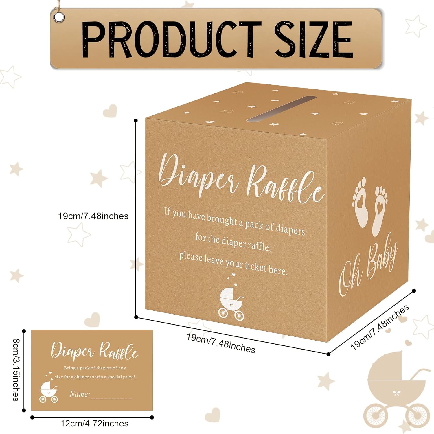Funrous 51 Diaper Raffle Tickets with Box for Baby Shower Game Invitations Diaper Raffle Card for Gender Reveal Baby Shower Party Decoration Table Centerpiece(Brown Color)