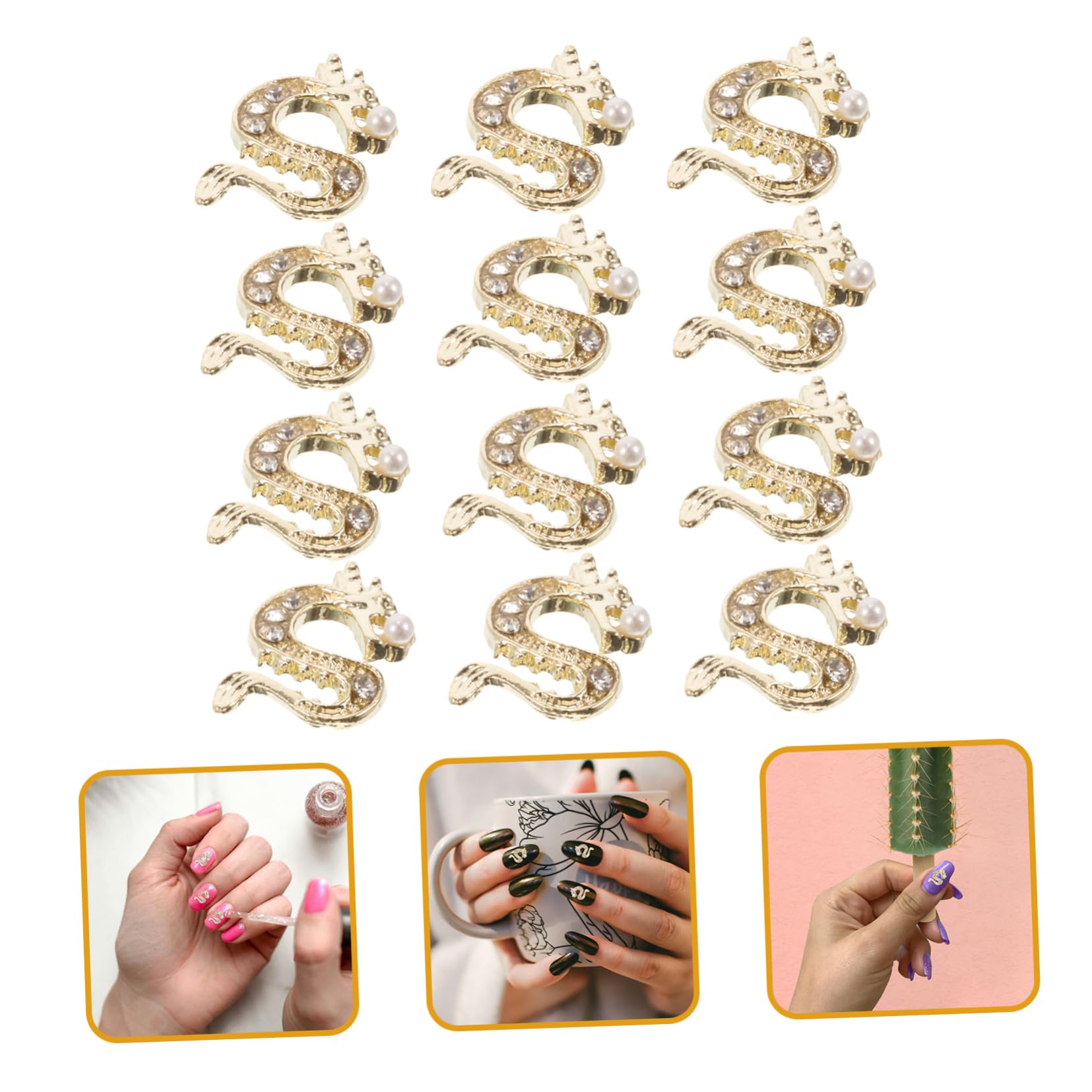 4 Ensembles Fournitures De Nail Art Clou Garniture Décors De Manucure Ornements De Manucure Gemmes De Manucure Ongles Charmes Alliage De Zinc Golden 50 Pièces * 4
