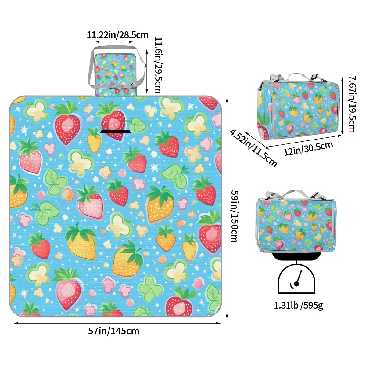 Manta de picnic de 150 x 145 cm, colorida manta plegable para exteriores, impermeable, para playa, camping, senderismo, picnic
