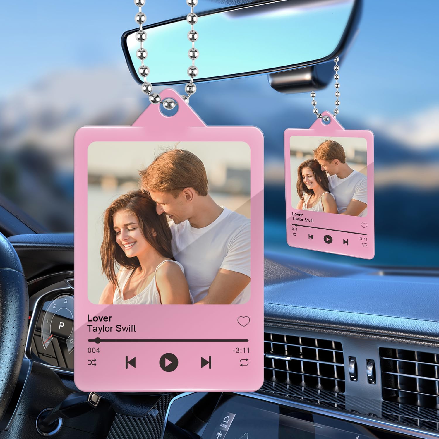 Custom Personalised Hanging Accessories with Photo Song for Rear View Mirror, Drive Safe Car Interior Decorations Gifts, Custom Mirror Hanging Accessories