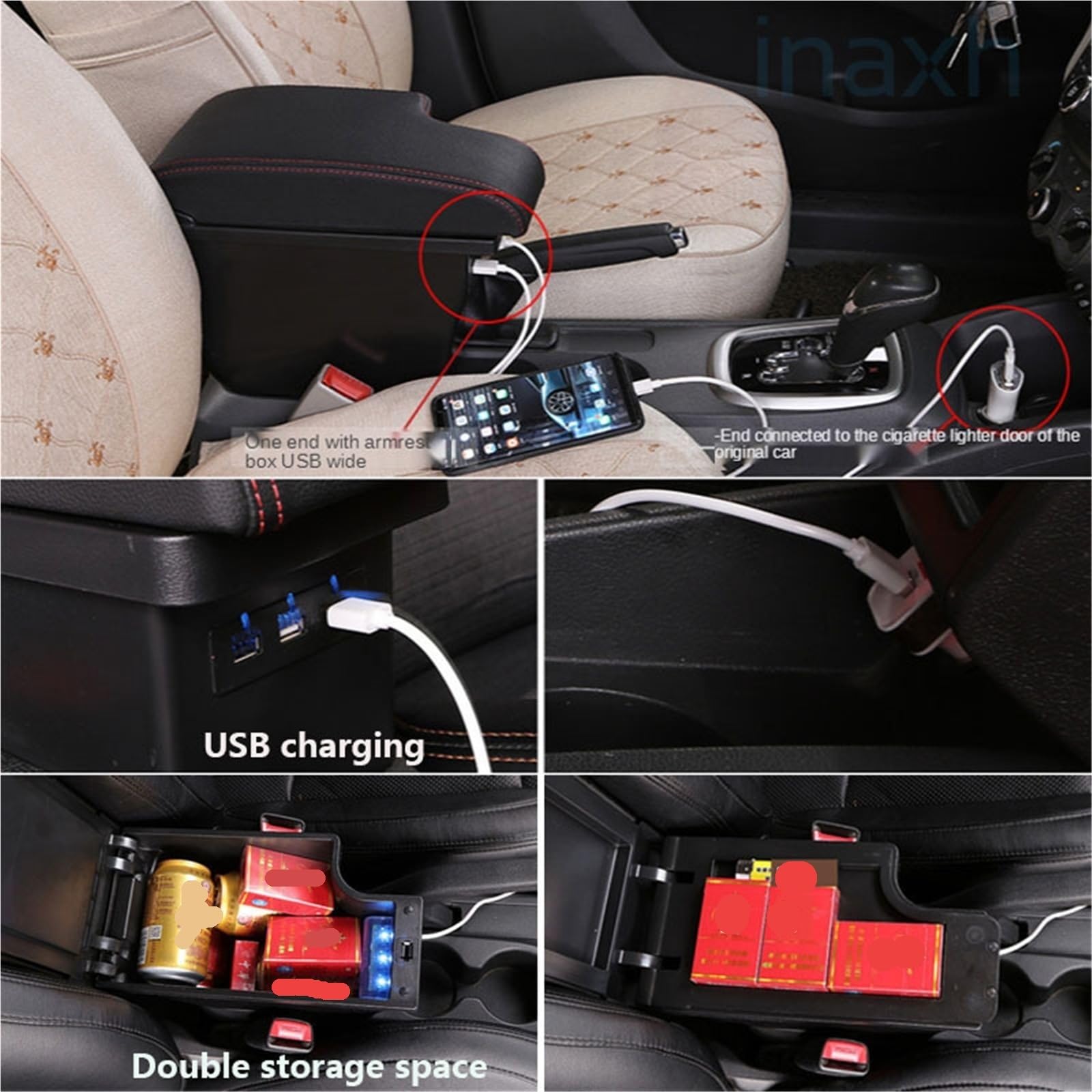 Bandeja de Silicona para Consola Compatible con Mazda CX-3 Mazda 2 Reposabrazos Caja de almacenamiento Reposabrazos de coche Accesorios de coche Carga USB(B3genuine leather)