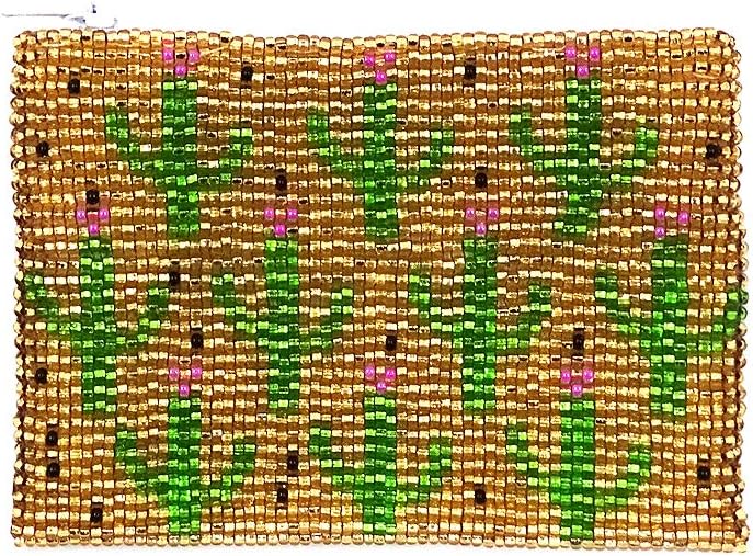 Multi Saguaro Cactus Pattern Czech Glass Seed Beaded Coin Purse Zipper Pouch - Womens Fashion Handmade Bags Boho Travel Accessories (Red)