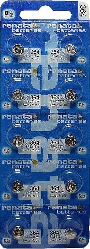 Paquete de 10 baterías electrónicas Renata SR621SW de óxido de plata 0% Mercury 364