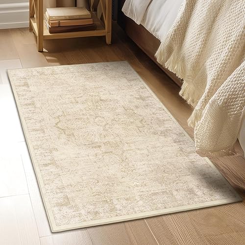 Miniatura 45 de Alfombras Redondas Beige de 4 pies, Alfombra Circular Pequeña Antideslizante Lavable de Pelo Bajo y Fina para Entrada, Cocina, Comedor, Alfombra