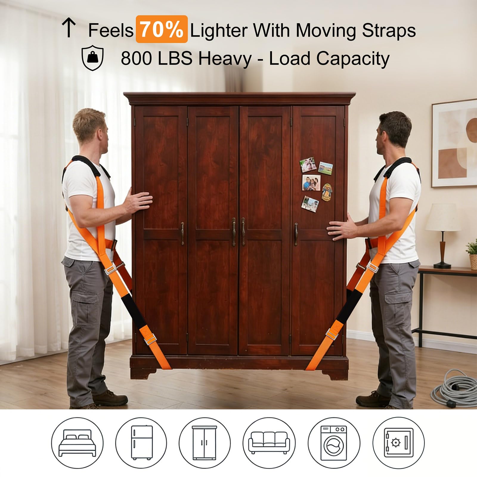 Cinghie per il movimento, sistema di sollevamento e spostamento delle spalle per 2 persone con imbottitura ispessita, cinghie di fissaggio regolabili in modo sicuro e facile per trasportare mobili