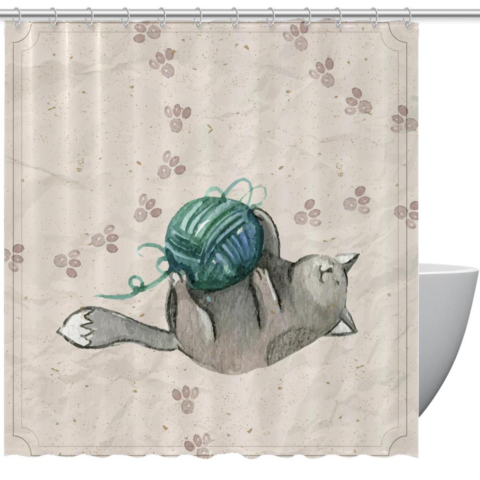 Rideau de douche chat dessiné à la main pour créer un espace bien-être et cocooning