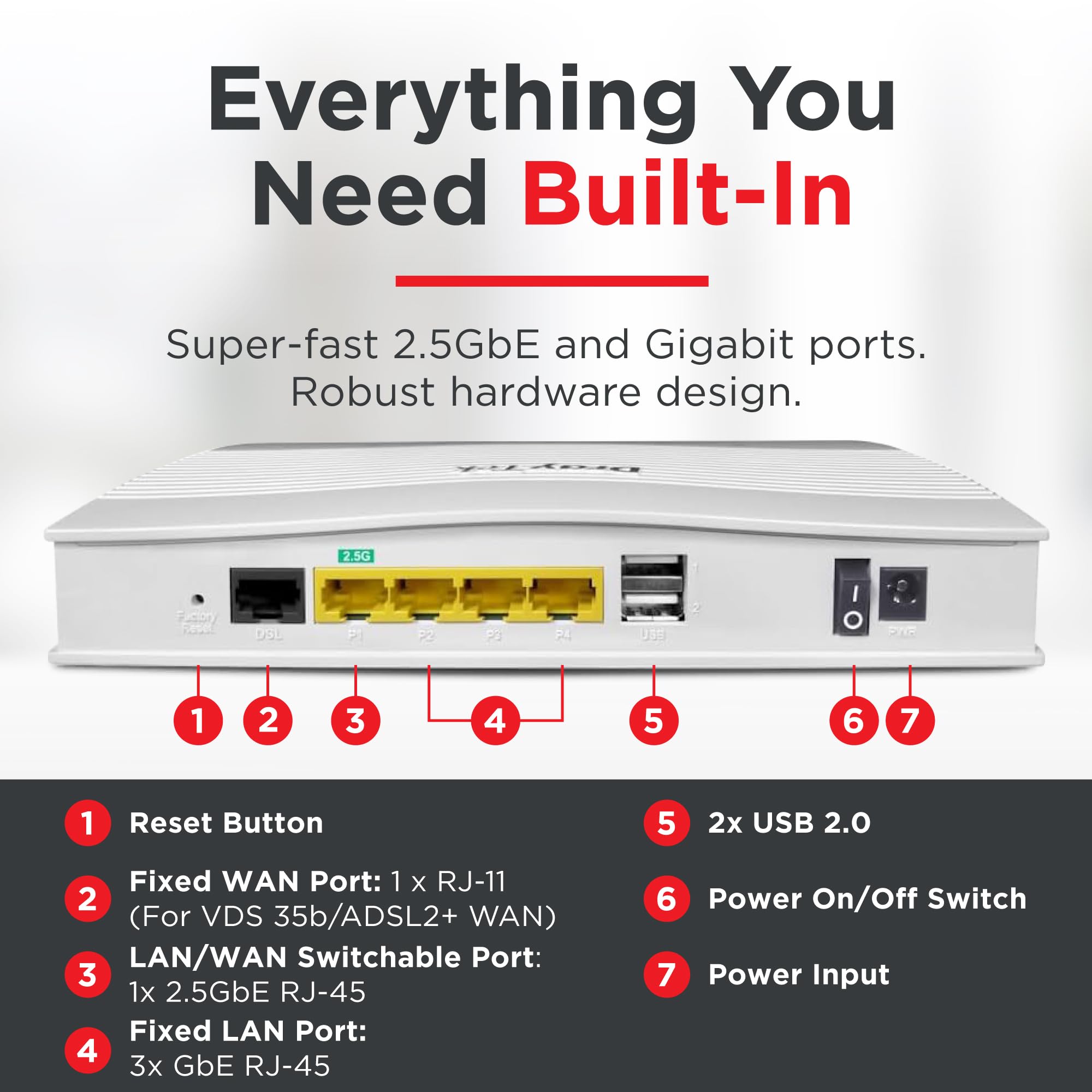 Draytek 2767 Vdsl 2.5g Router Cablato 2.5 Gigabit Ethernet Bianco (draytek 2767 Dsl Router)