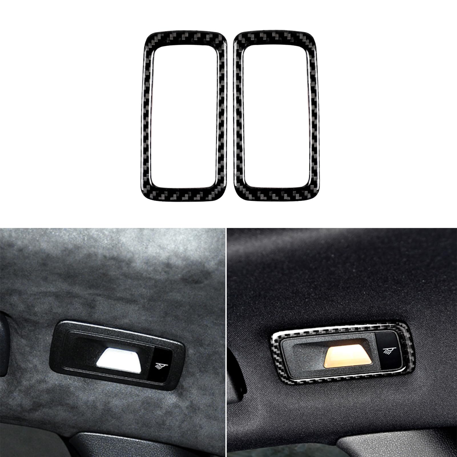PJFUS Real Premium Carbon Fiber Car Rear Row Side Roof Light Reading Light Frame Trim Soft Sticker Compatible with Porsche Macan 2014-2021 Auto Interior Accessories Black 2pcs