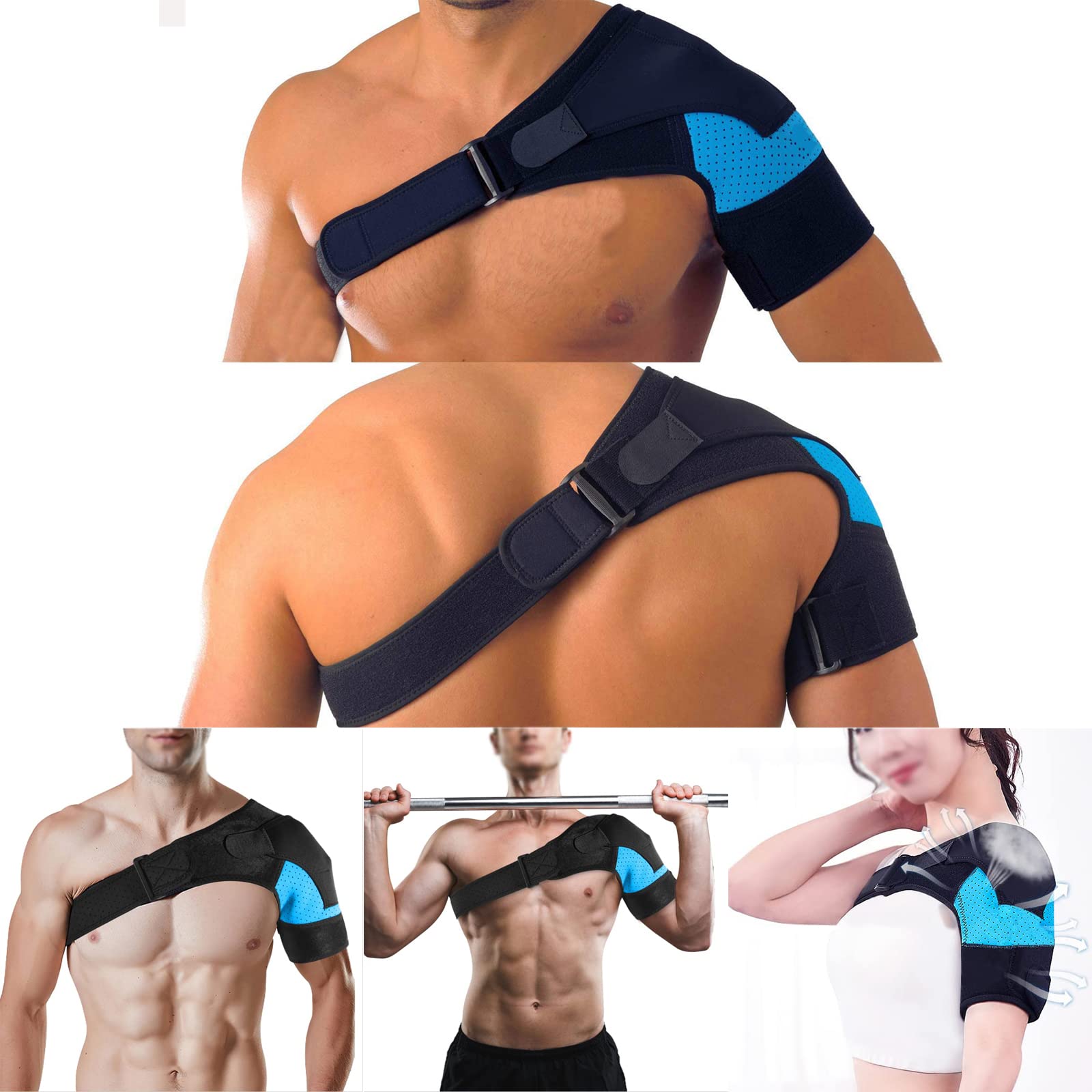 Tutore Spalla Destra E Sinistra Neoprene Braccio Supporto Della Spalla Benda Regolabile Supporto Per Braccio Fascia Spalla Tendinite Dislocazione Della Spalla Lesioni Sportive (Blu)