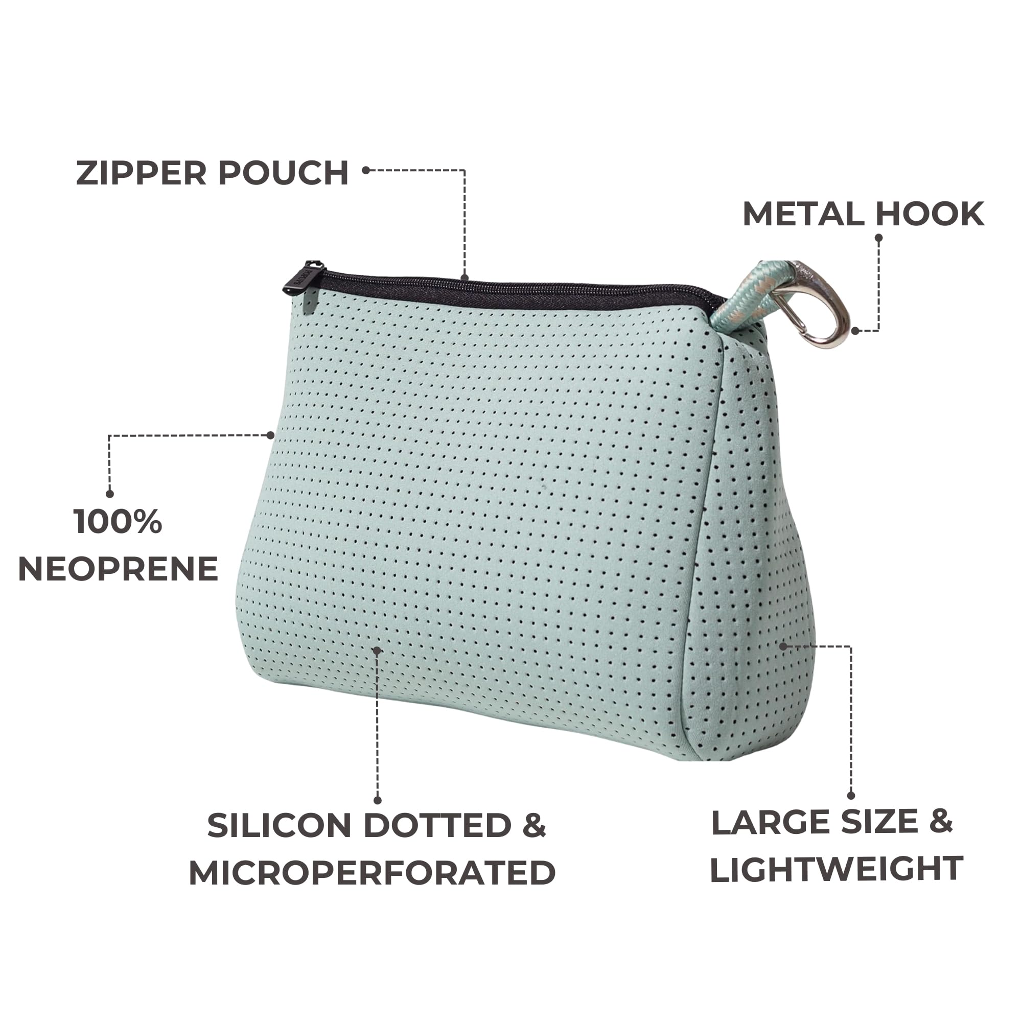 POPUPS Große Make-up-Tasche mit Reißverschluss, wasserdichte Neopren-Kosmetiktasche, 19,6 x 27,3 x 12,7 cm, Minzgrün