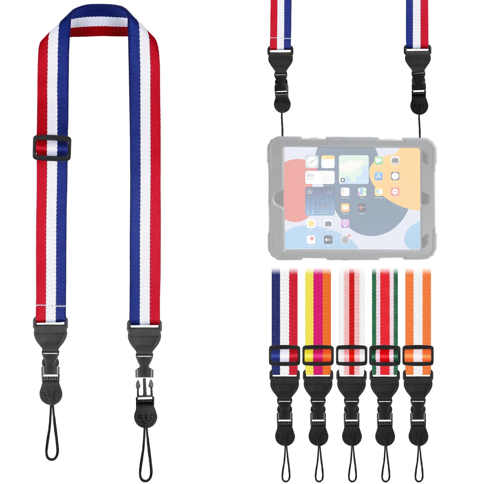 FIEIL Adjustable Shoulder Strap, Comfortable for Camera Neck Lanyard iPad Strap iPad Strap for iPad, Camera, Binocular, Crossbody, Tablet, Laptop, Binocular, Luggage Bag(Blue, White &amp; Red A10)