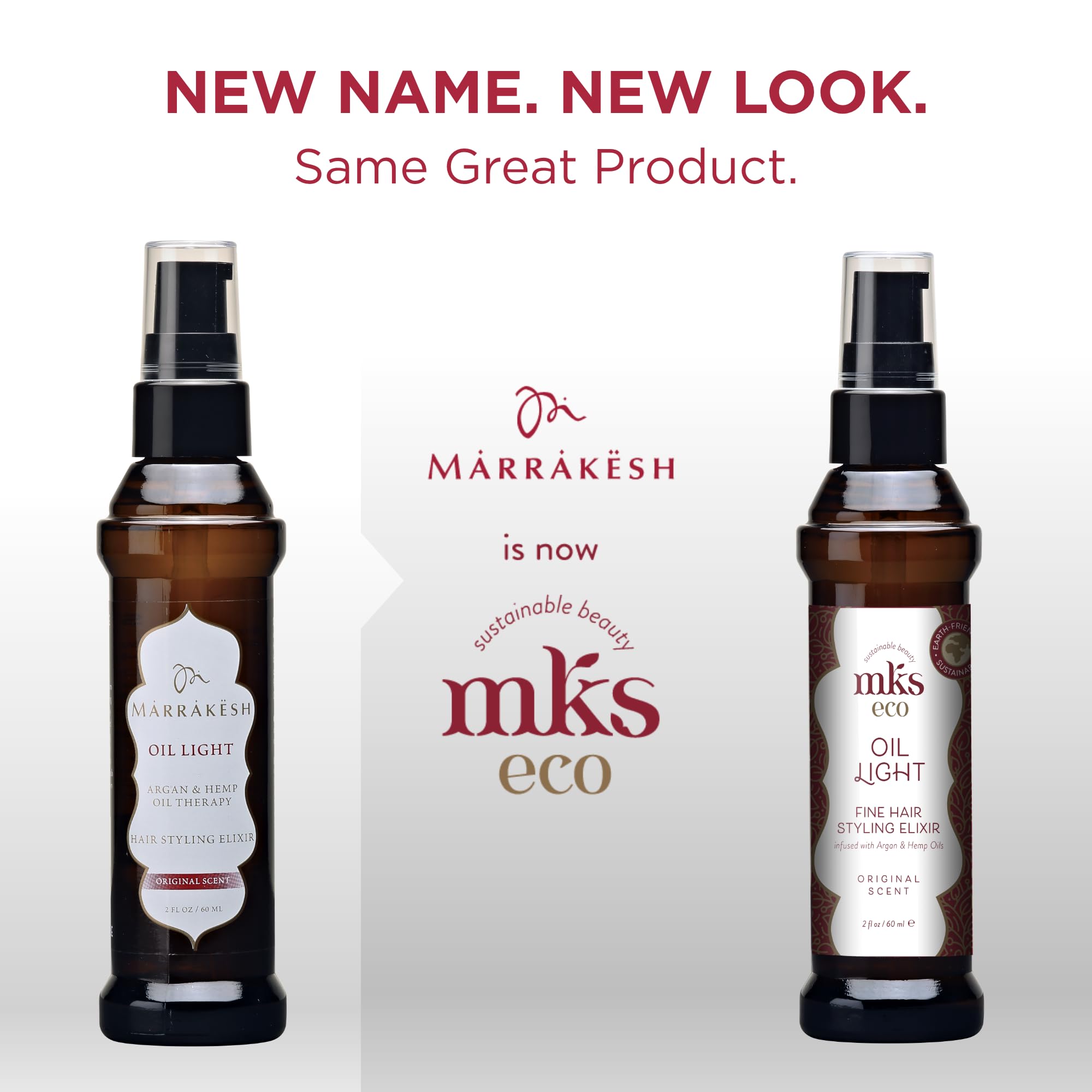 MKS eco Huile Légère, Originale - 2 fl oz - Élixir coiffant - Huile d'Argan du Maroc, Huile de Graines de Chanvre - Idéal pour cheveux fins - Hydrate, nourrit les cheveux et contrôle les frisottis
