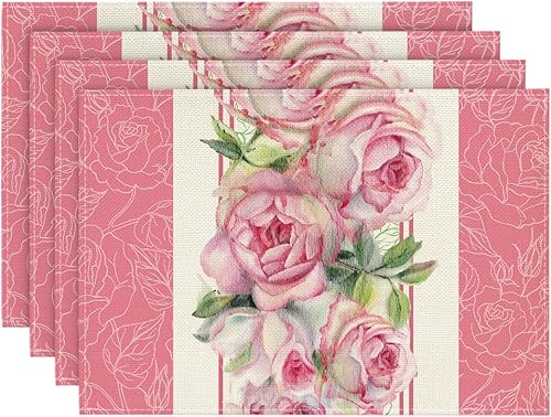 Artoid Mode Juego de 4 manteles individuales para el día de San Valentín acuarela rosa 12 x 18 pulgadas manteles de mesa de temporada para fiestas