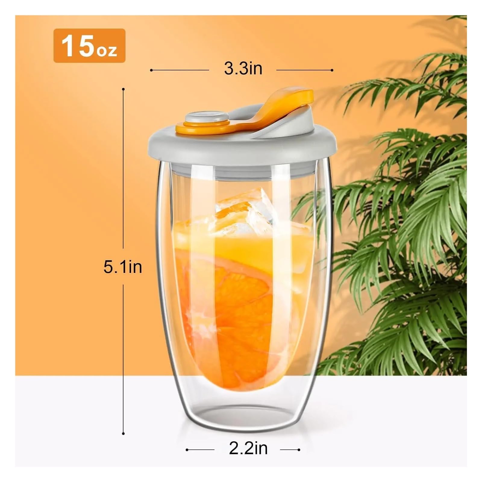 350 ml/450 ml przezroczysty podwójny szklany kubek z pokrywką z żelu krzemionkowego do herbaty i kawy, kubek do kawy, mleko, napoje, szklanki do napojów (czarny 450ml)