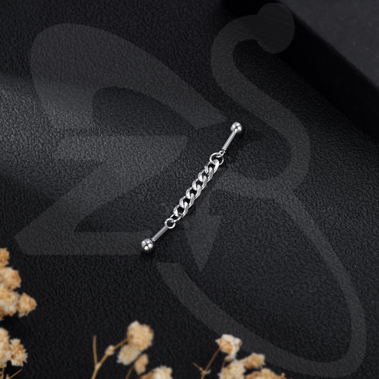 ZS 4Pcs 14G Chain Industrial Barbell Earring, 316L Surgical Steel Chain Cartilage Helix Stud Earrings, Industrial Bar Piercing Jewelry for Women Men