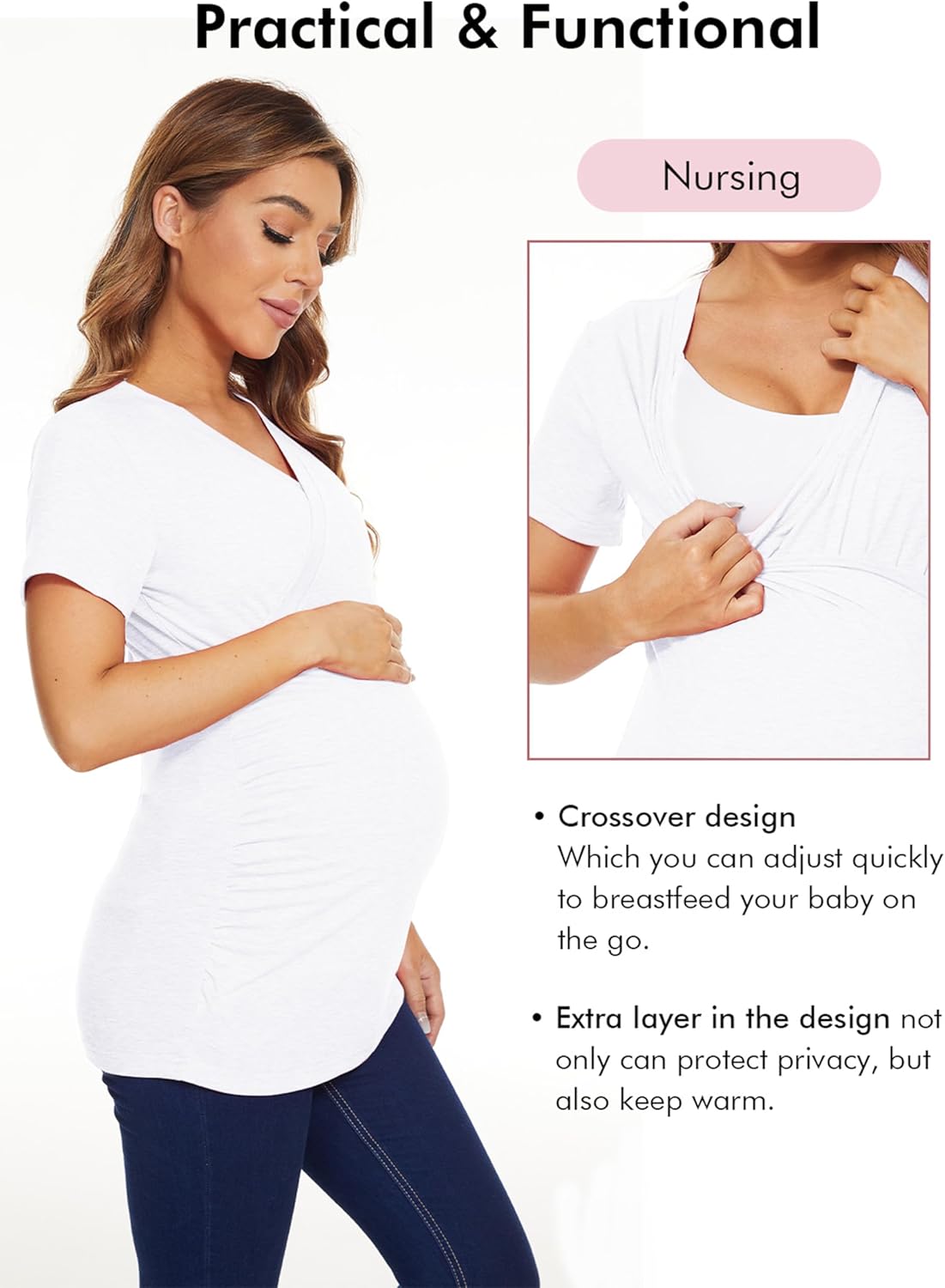 Liu & Qu Womens Maternity Nursing Tops Short Sleeve Breastfeeding Shirts Heather V Neck Clothes - Image 4