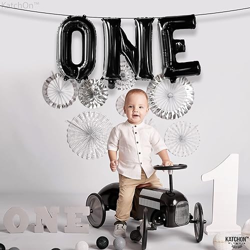Miniatura 5 de KatchOn, Globo negro para el primer cumpleaños  16 pulgadas  Globos negros uno, globo número 1 para decoraciones de primer cumpleaños  Globo negro 1