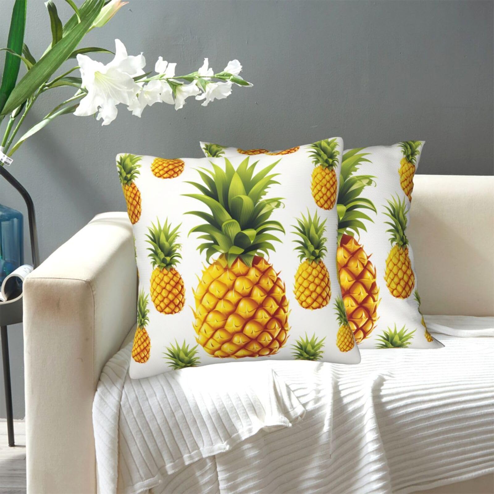 FekiLoot Decorative Throw Pillow Covers Modern Farmhouse Pillowcase Double Sided Cozy Cushion Cover for Sofa Couch Bed 12"X12" Yellow Pineapple On White Background Illustration