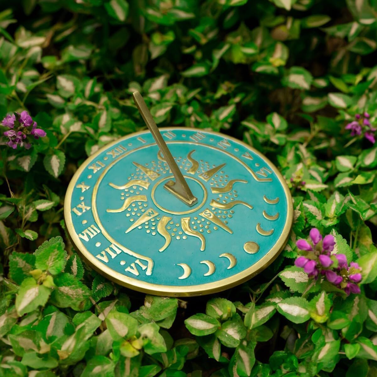 Solstice NESW Summer Vibes zegar słoneczny zegar słoneczny niebieskie wykończenie Verdigris średnica 25 cm vintage tarcza przeciwsłoneczna ogród