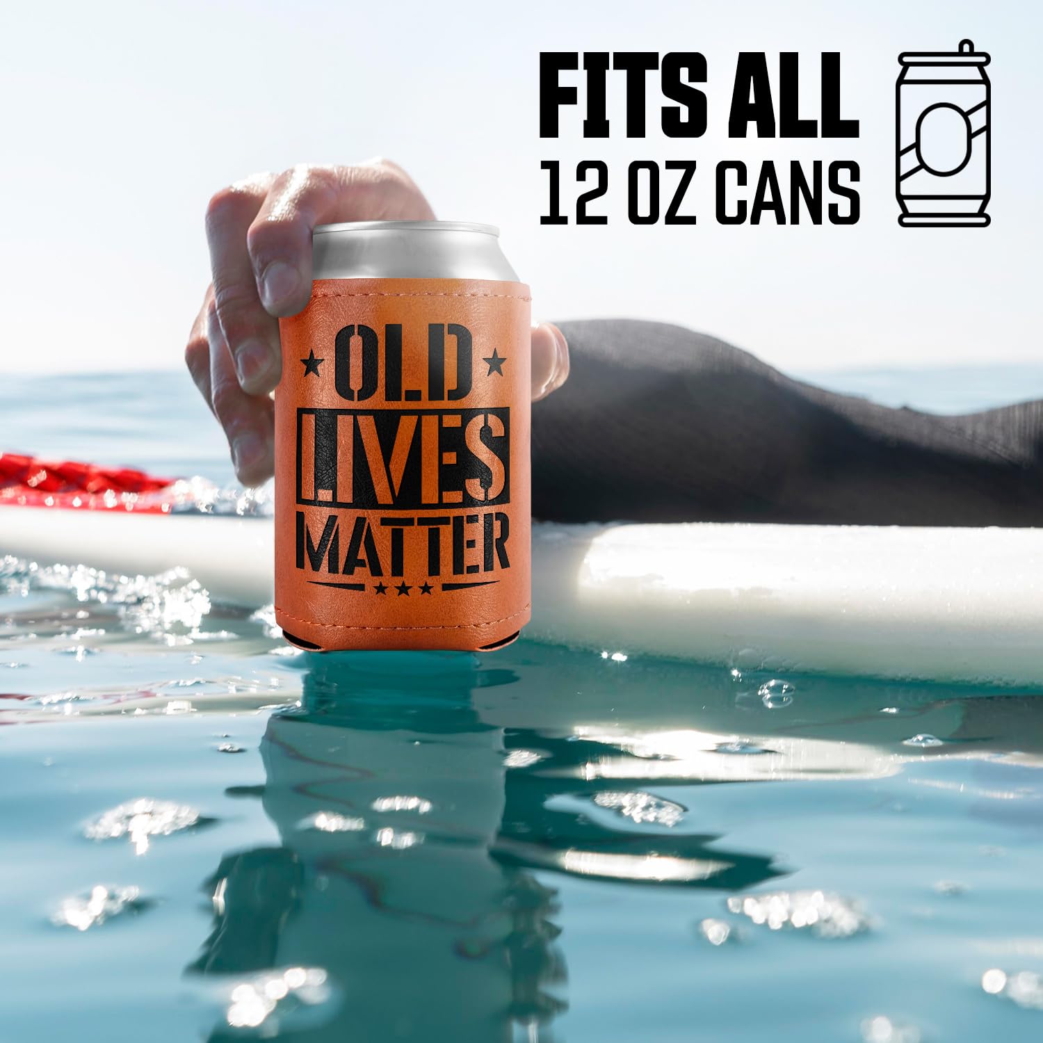 Gifts for Dad, Men, Him, Grandpa, Husband, Funny Birthday Gifts - Old Lives Matter Leather Can Cooler Sleeves Holder 12Oz - Dad Gifts, Men Birthday Gifts Ideas, Cooler for Dad