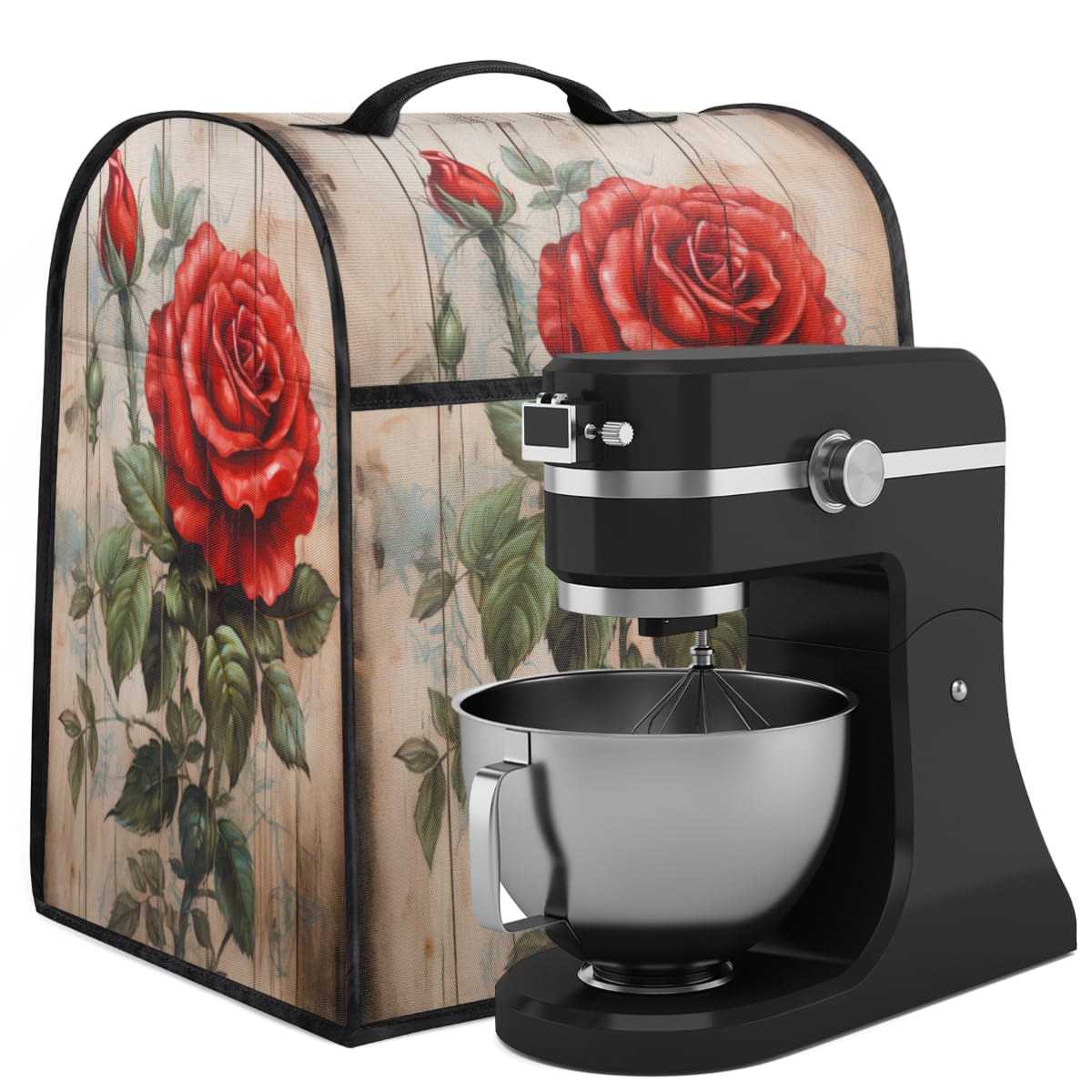 Coffee Maker Cover Rose Flower Wood Kitchen Appliance Covers Small Appliance Covers Blender Cover Juicer Cover Dust Covers for Kitchen Appliances with Top Handle and Pockets,Washable,C563