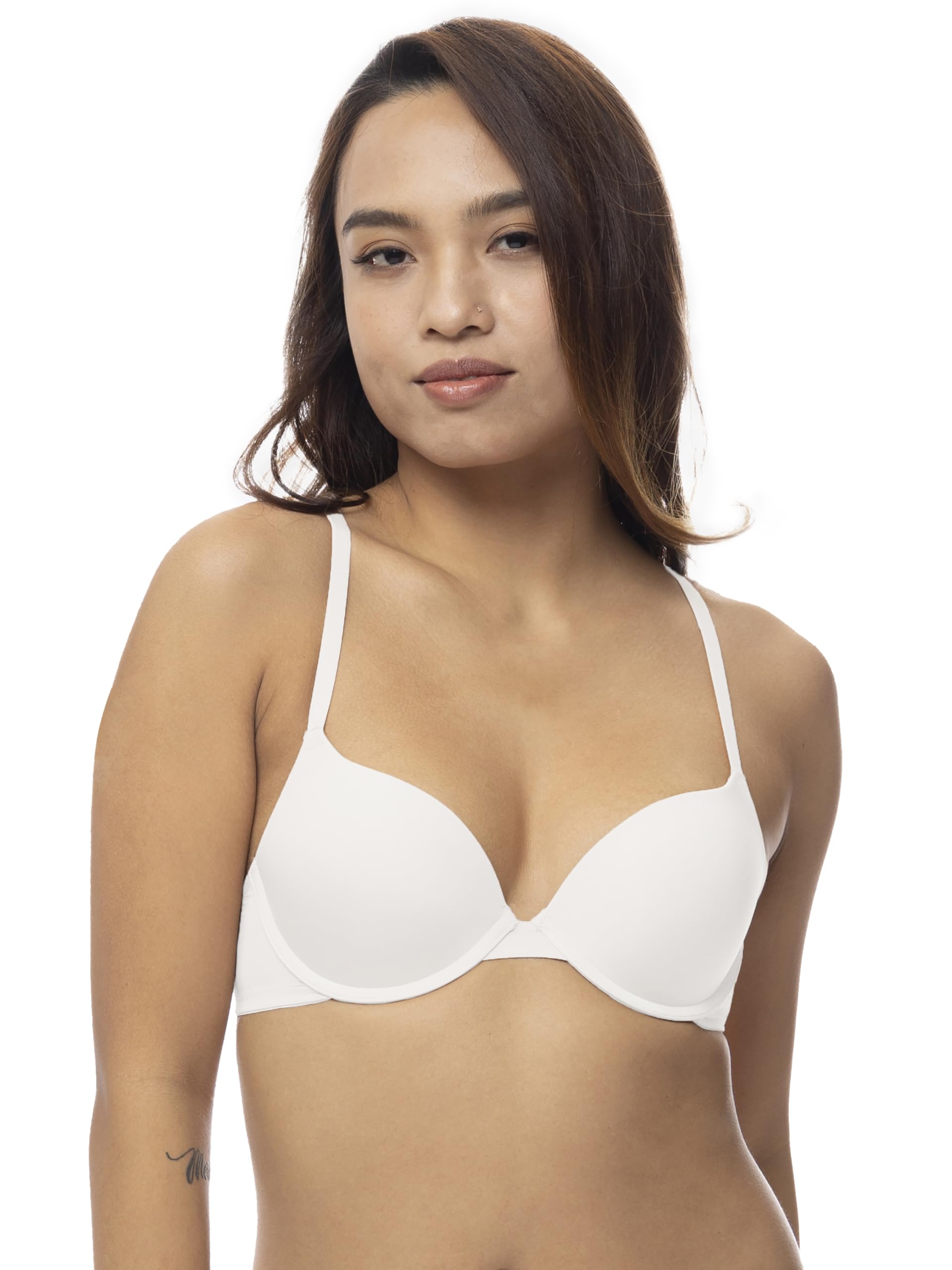 Dorina Women's White Michelle Balcony Bra, Lightly Padded, Underwired, Multi-Way Adjustable Straps, Soft Brown Microfibre,