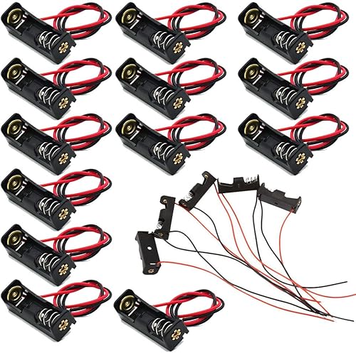 Paquete de 18 soportes de batería A23, caja de batería de 12 V 23 A, 1 soporte de batería de plástico de 23 A con cables de plomo, color negro