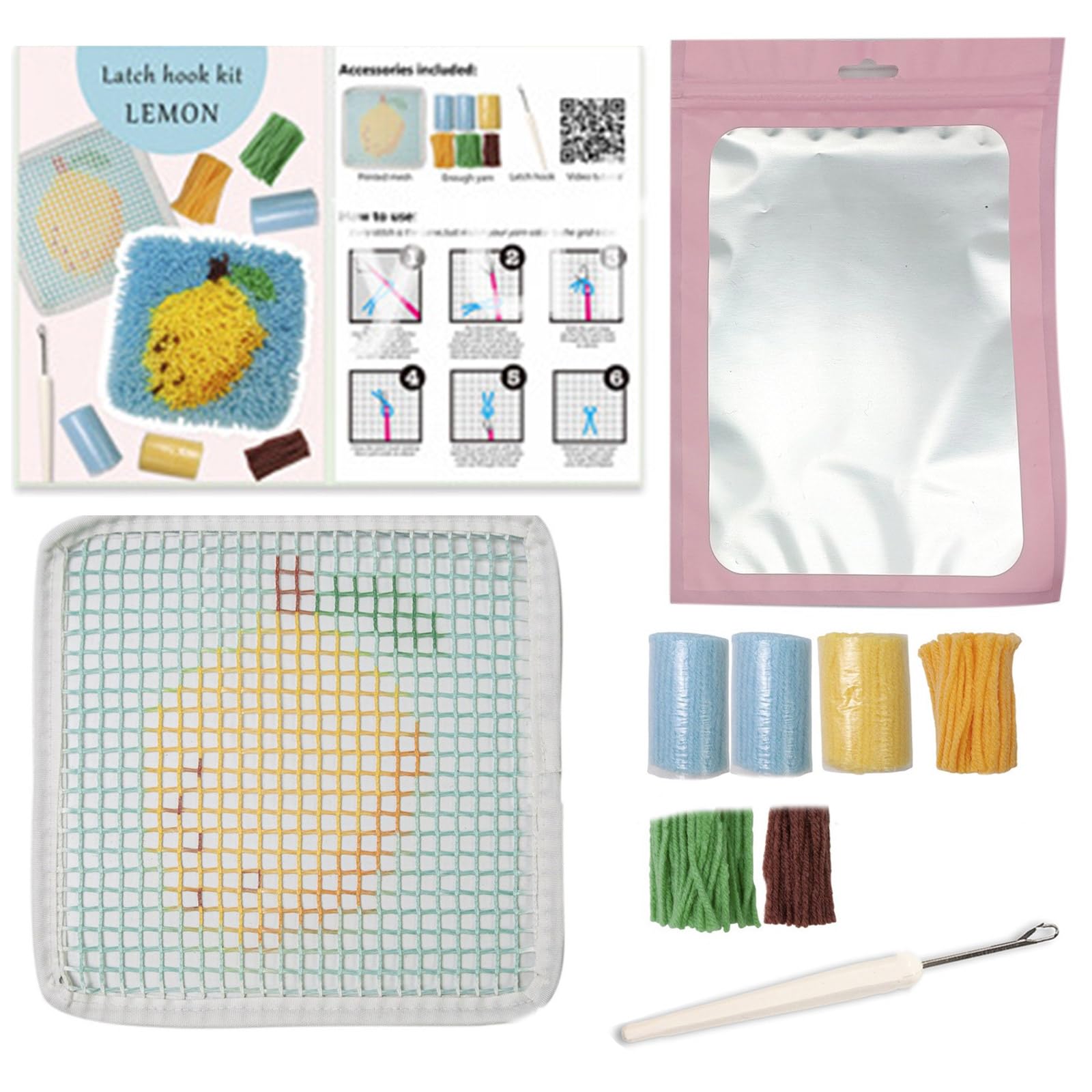 Msioytog Latched Hook Coasters Kits for Kid Coasters Making Kits Latched Hook Fruit Craft Embroidery Making Fruit Crochet for Kids Adult