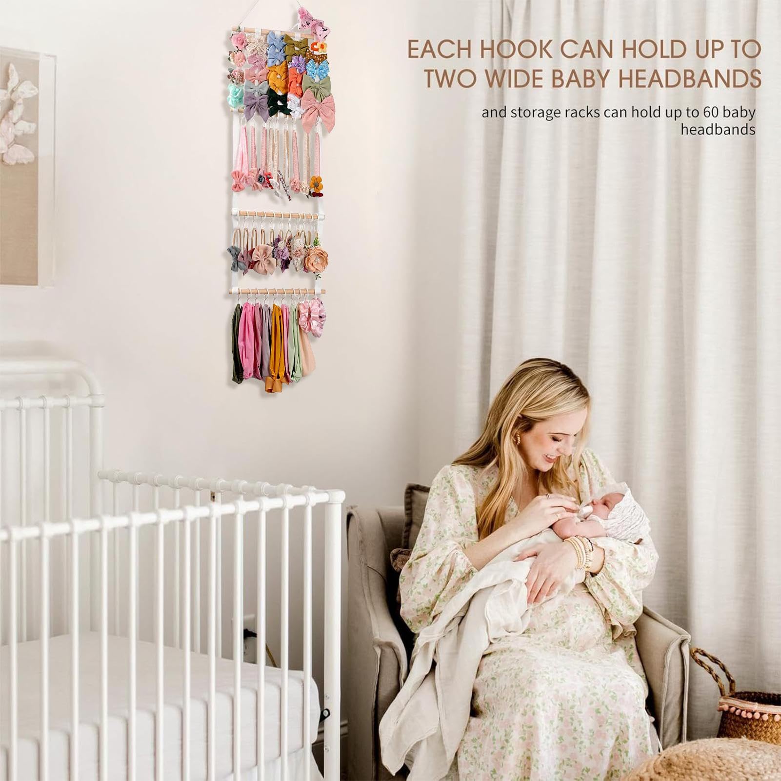 Bow Storage - Hair Clips Hanger | Hair Bow Holder | Baby Girls Hanger Storage | Headband Holder Bows Organizer | Necklace Display With 30 Hooks Solution | Rack For Girls