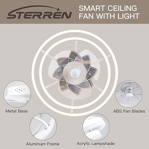 Miniatura 6 de STERREN Ventiladores de techo modernos de 20 pulgadas con luces, ventilador de techo de perfil bajo regulable con control remoto y aplicación,