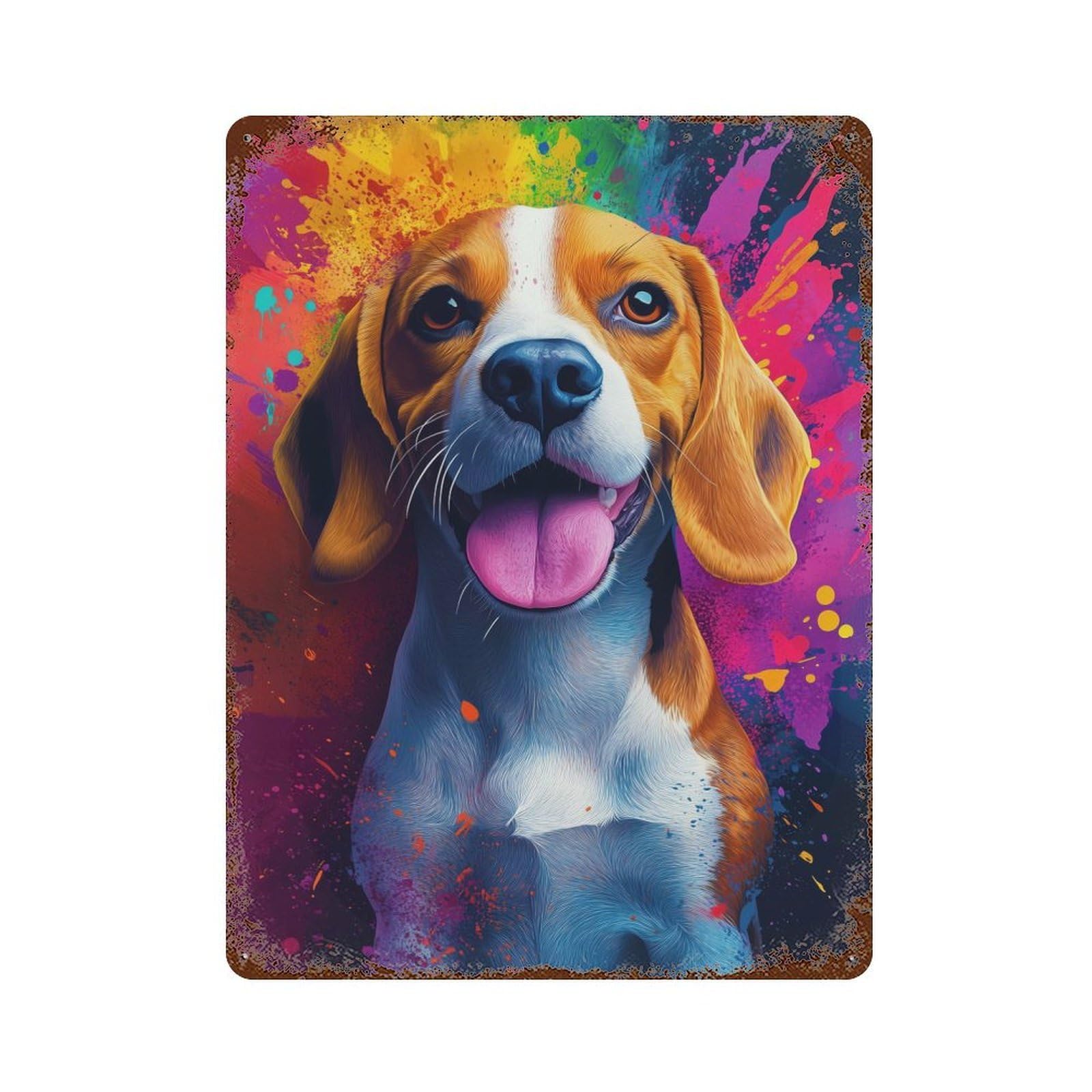 Garage Style Beagle with Colorful Splashes Rustic Tin Plaque 15.7"x11.8", Classic Wall Plaque for Bar And Workshop