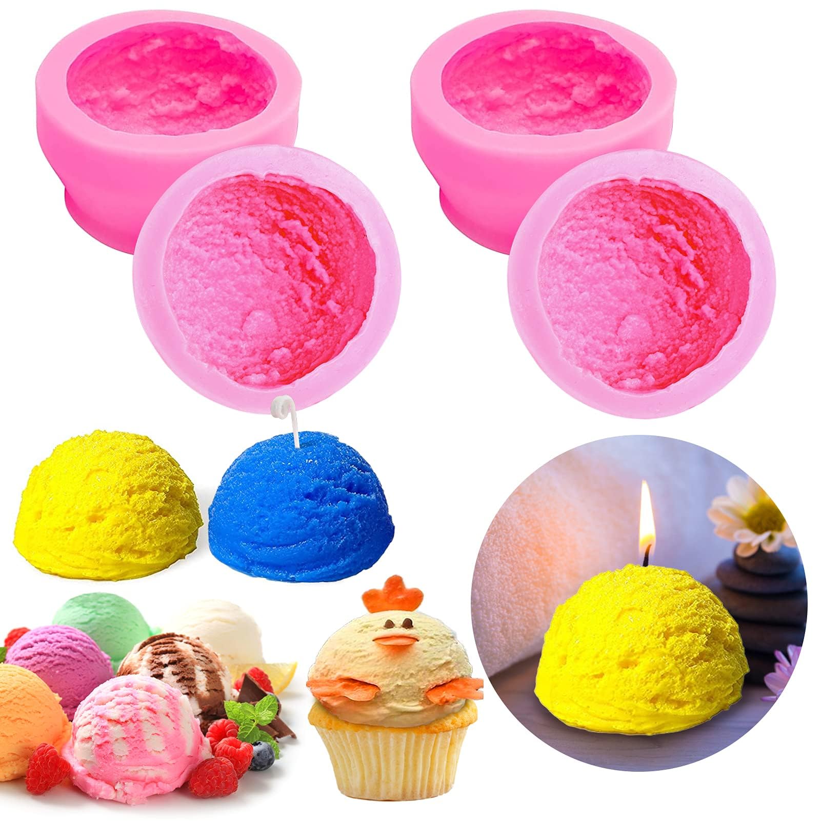 Radiance Store 3D Ice Cream Scoop Shape Silicone Molds | Aromatherapy Candle Soap Mold for Wedding Cake Chocolate Dessert Decor DIY Candle Soap-image-9