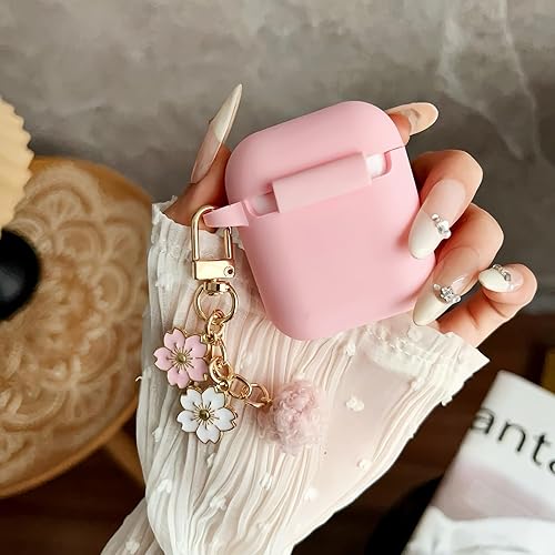 Miniatura 3 de Bonita funda rosa para Airpods de 21 generación para niñas y mujeres, con llavero de flores y kit de limpieza, funda protectora de silicona suave
