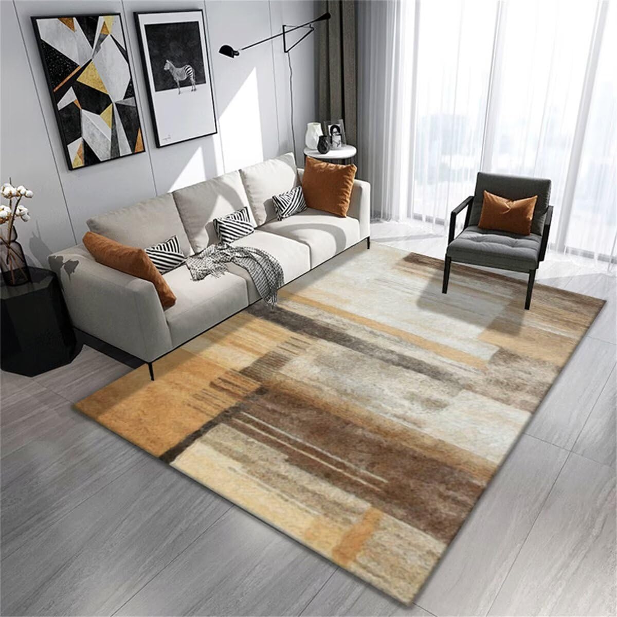 Tapis Chambre Ado Lavable en Machine Marron 80x150cm, Poil Ras Petit Design Minimaliste Abstrait pour Le Hall de Bureau du Salon