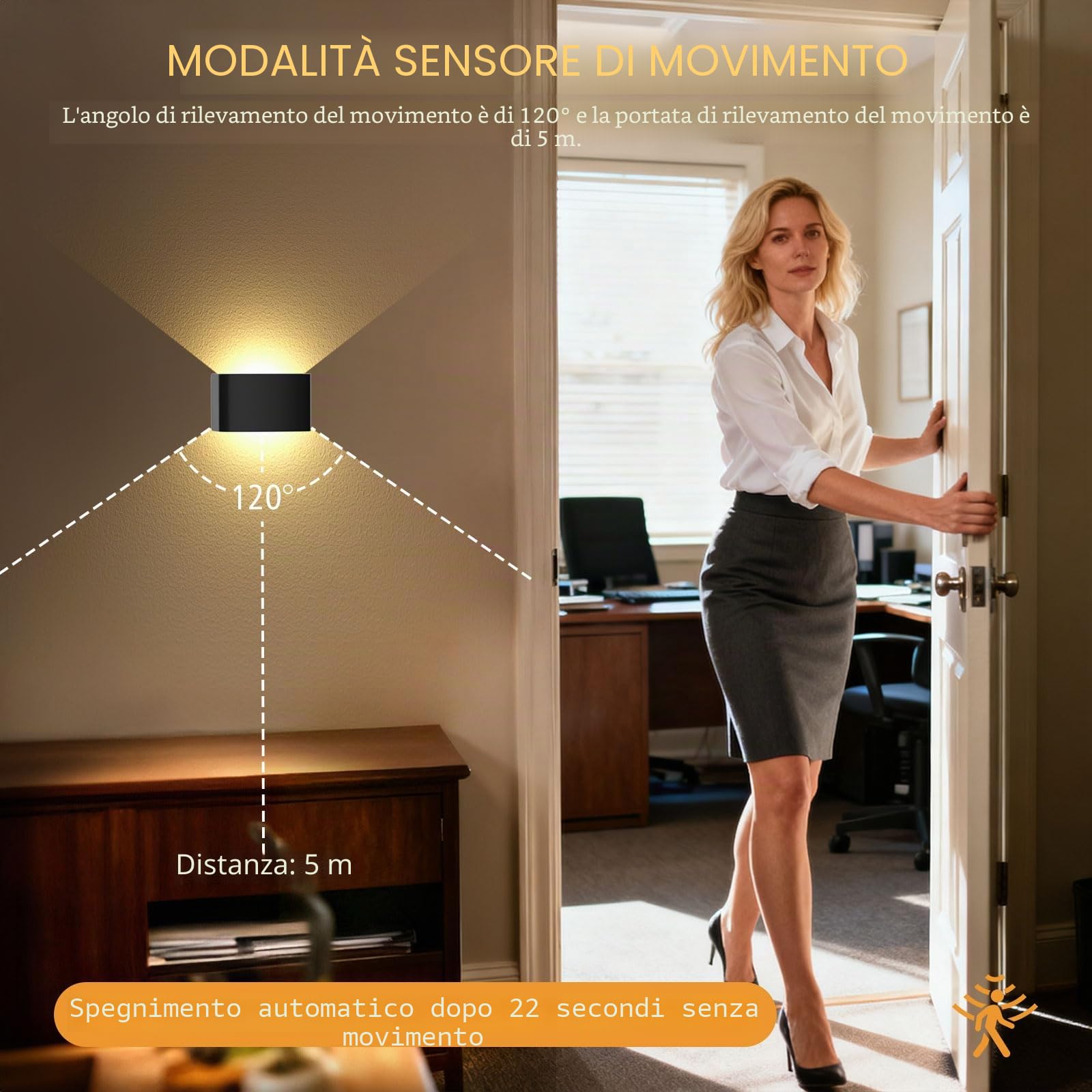 T-SUN Lampada da Parete con Sensore di Movimento Ricaricabile, Nero Applique da Parete Wireless con Telecomando, 3000K Bianco Caldo Luce da Parete per Interni/Esterni - 2 Pezzi