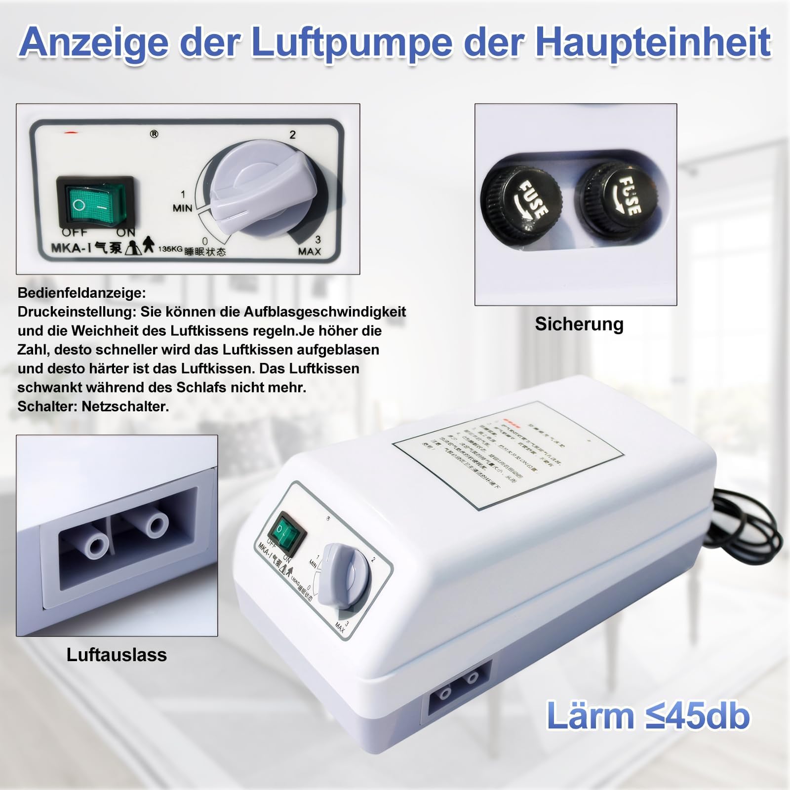 Materasso Ad Aria Medicale, Materasso Antidecubito con Compressore, 22 Celle Singole, Pressione Alternata, Pompa Silenziosa, Portata 135 kg, Impermeabile