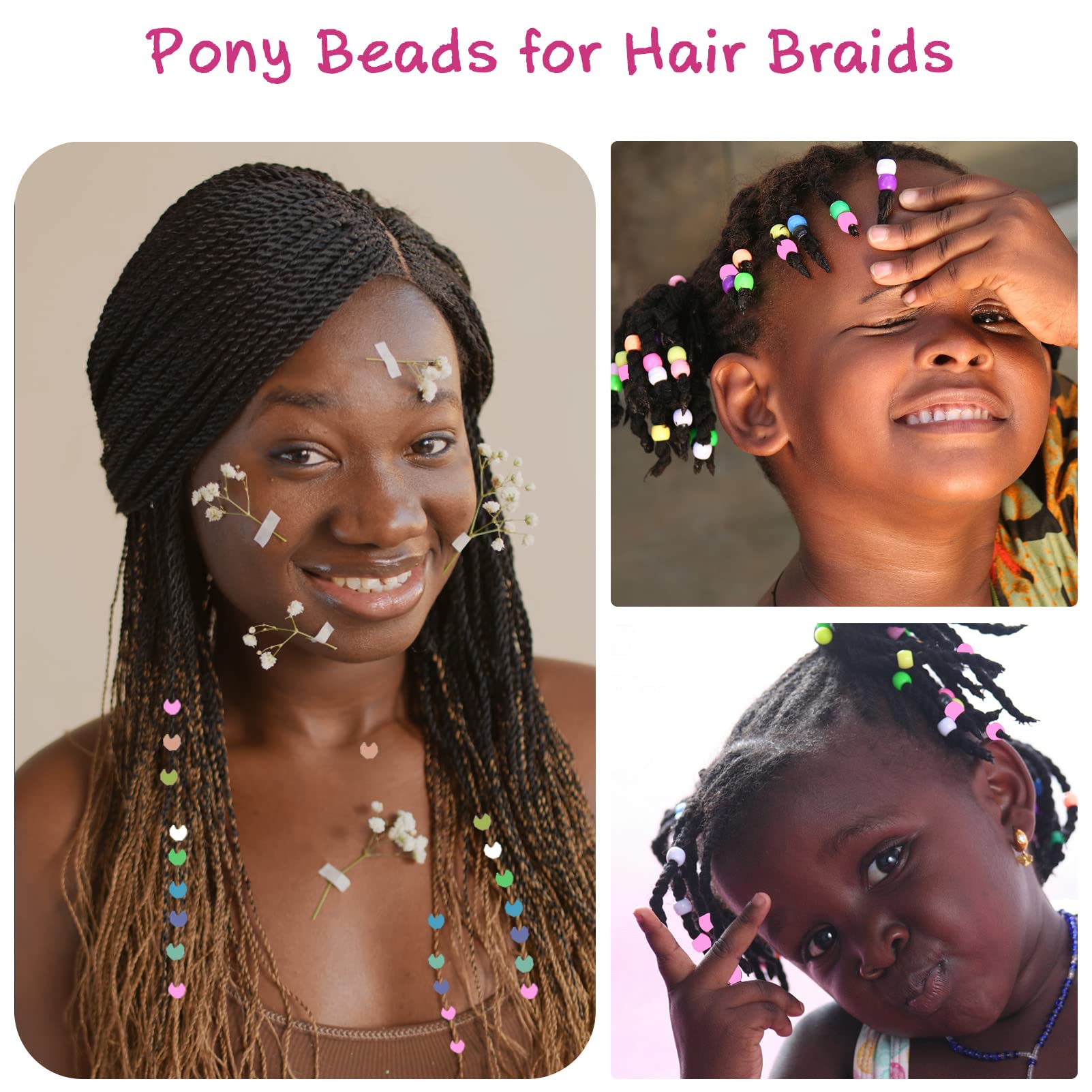 1008-teiliges Haarperlen-Set mit Haarstyling-Werkzeug, 500 Pony-Perlen, 500 kleine elastische Gummibänder, 1 Rattail-Kamm, 2 Entenschnabel-Clips, 5 schnelle Perlen für Kinder und Mädchen, Haarzöpfe