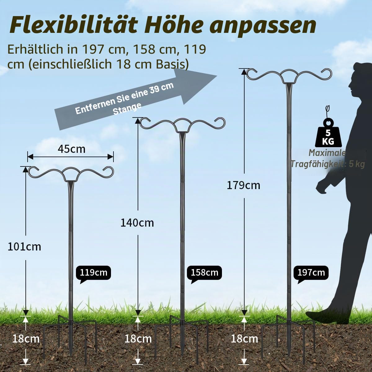 SEGNAYEN Vogelfutterspender zum Aufhängen, 197 cm, Metall, strapazierfähig, doppelte Schäferrote, gebogener Haken für Laternen, leicht, für Vögel, Garten