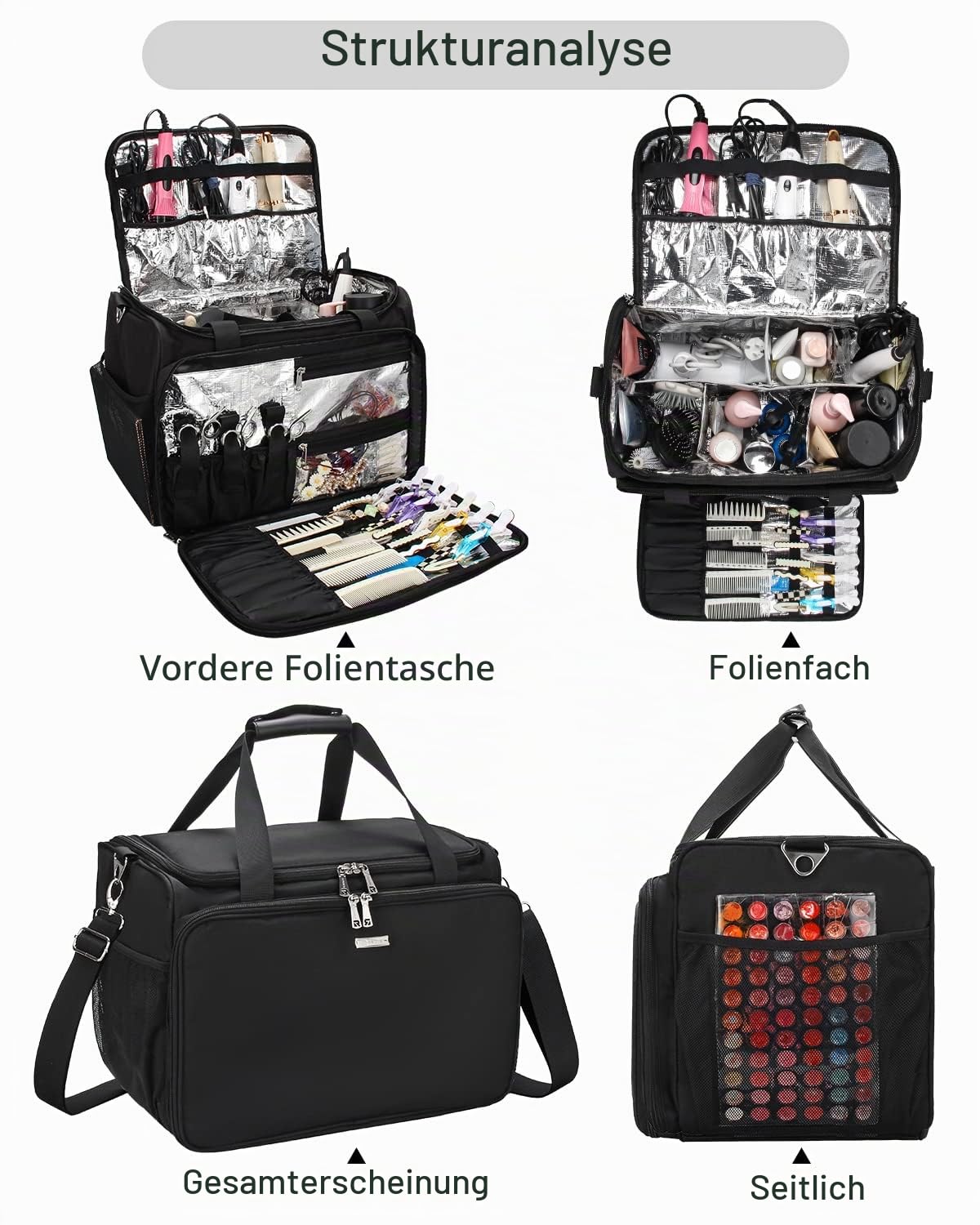 Professionelle Friseurtasche, Kulturbeutel, Reisetasche, Kosmetiktasche mit Schulterriemen, Friseursalon-Organizer, Isoliermaterial