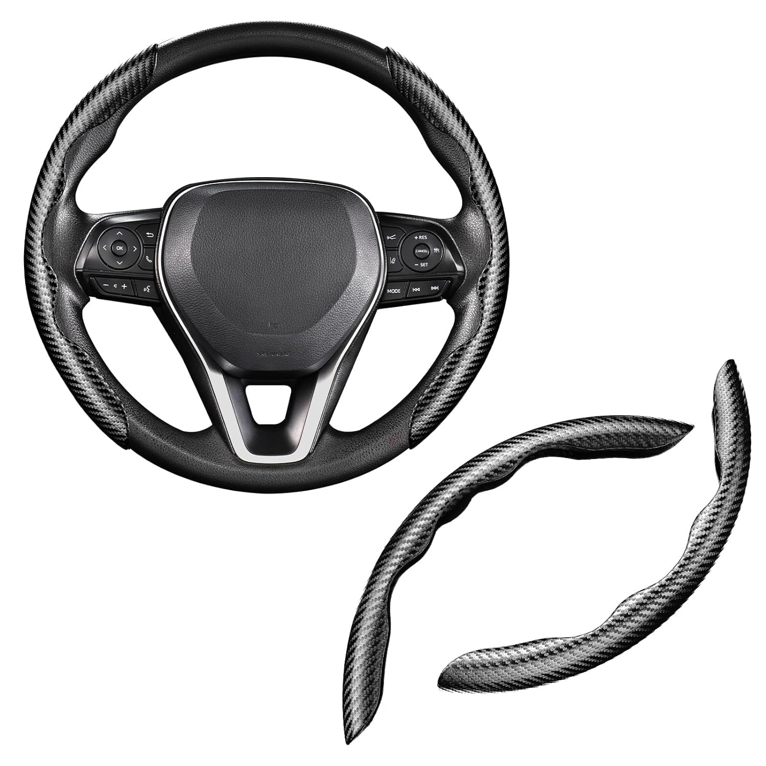 MAPPLE CREATION Steering Wheel Cover Universal Fit Car Wheel Protector Interior Accessories Compatible with Most Cars and Trucks Ultrathin Odorless Non-Slip Sporty Carbon Fiber Black