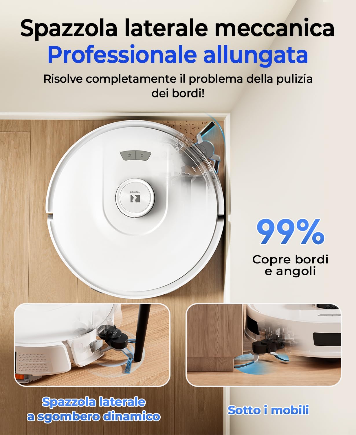 Redkey D8 Robot Aspirapolvere Lavapavimenti con Mappatura, 25000Pa Ultra Aspirazione, 4L Svuotamento Automatico, Anti-Groviglio Capelli, Aspirapolvere Robot Lavapavimenti per Tappeti/Peli/Animali
