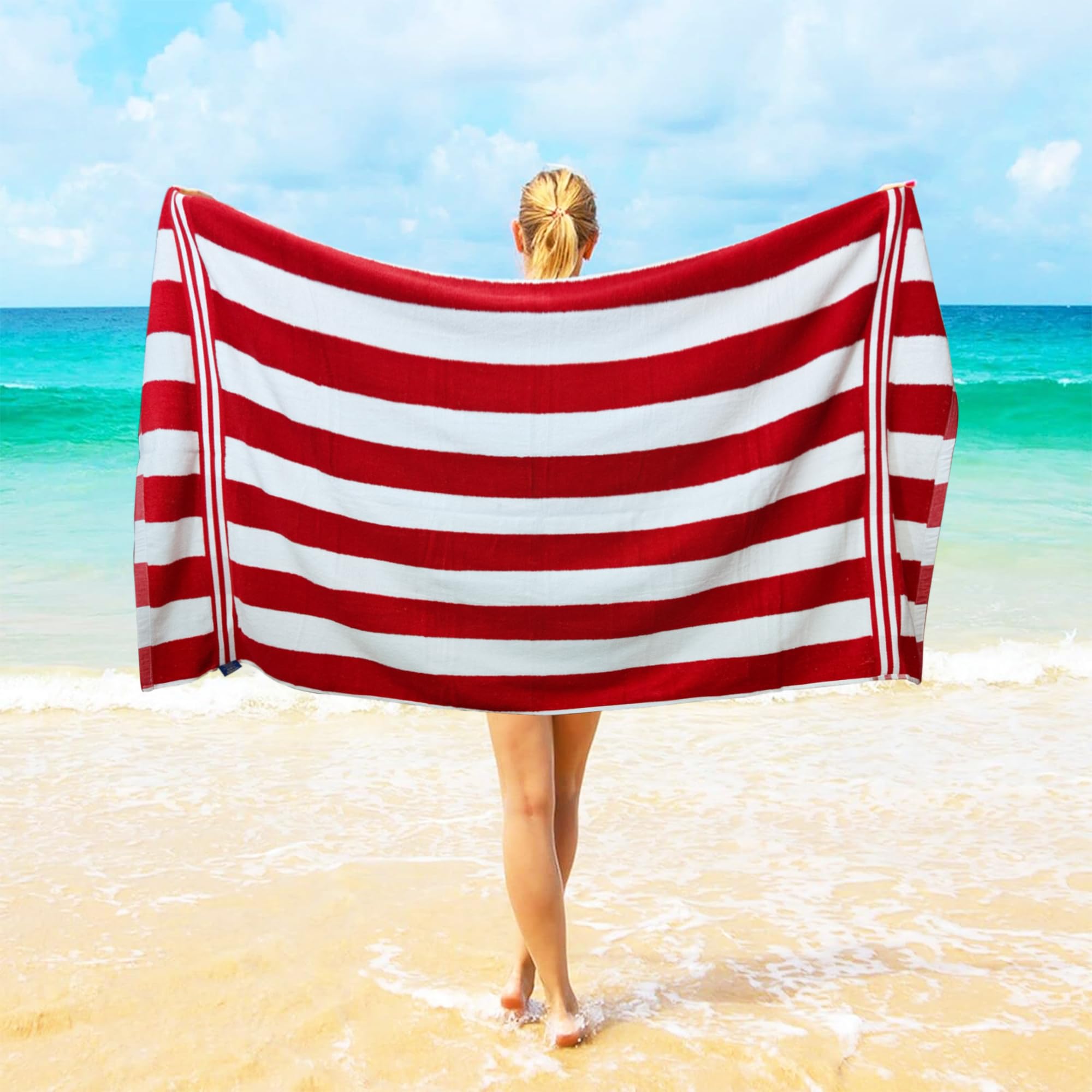 Organix Oversized Beach Towel 4-Pack – 36x72 Inches, 100% Ringspun Cotton, Quick Dry, Yellow Striped