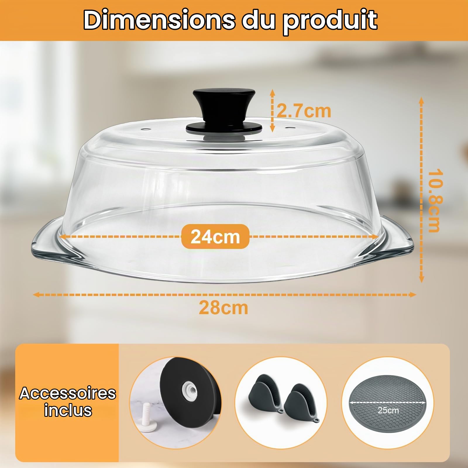 Couvercle Micro Ondes Verre: Protection Anti-brûlure pour Micro-ondes Avec Poignées en Silicone-Couvercle pour Micro-ondes Avec Double Trou d'aération-pour Assiettes et Bols Sans BPA