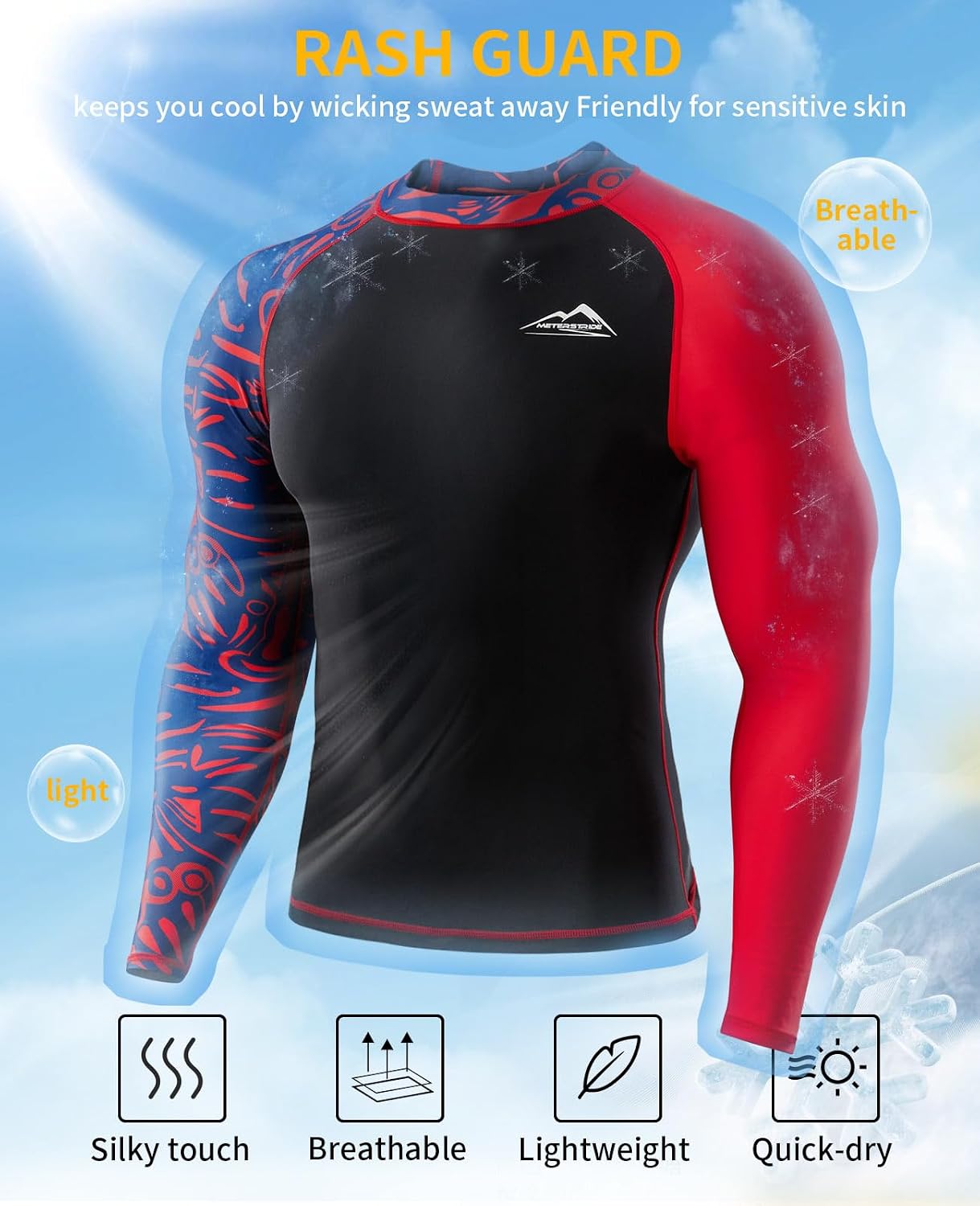 Men's Long Sleeve UPF 50+ Rash Guard Cool Dry Baselayer Skins Performance Fit Compression Sports Athletic Shirts Tops