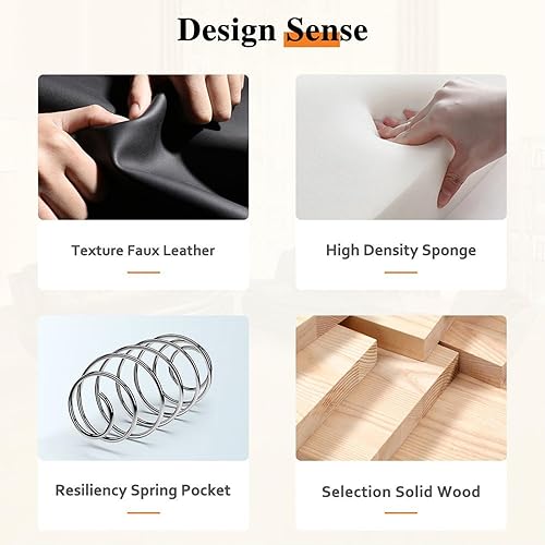 Miniatura 8 de Juego de sofás de cuero para sala de estar, juego de muebles de 3 piezas, incluye sofá de 3 plazas, sofá de 2 plazas y sillón (sofá, negro)