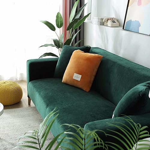 Miniatura 4 de TOPCHANCES Funda de sofá de terciopelo grueso, funda elástica para sofá con correas elásticas antideslizantes, funda protectora de muebles, funda