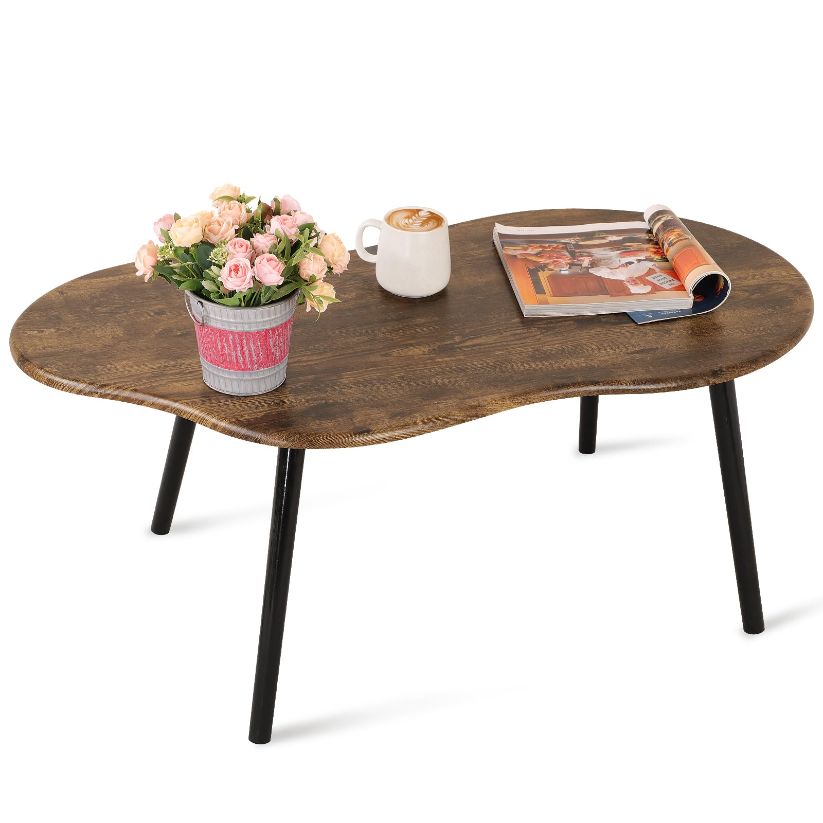 FEUFOAM Cloud Shape Coffee Table Modern Industrial Style Coffee Tables Wood Irregular Center Table Floor Table Mid Century Style Decorative Furniture for Living Room Office Retro Brown