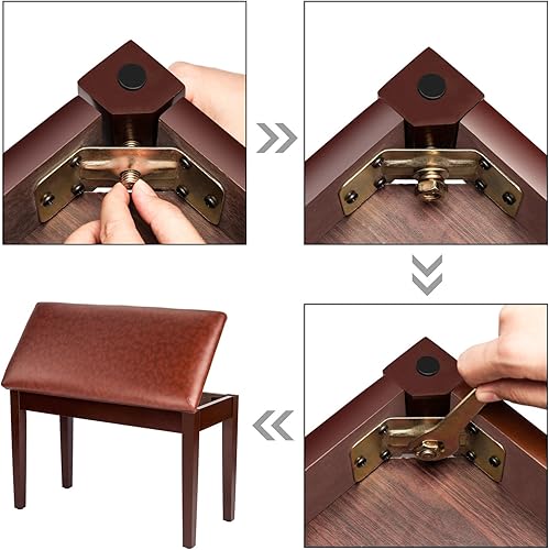 Miniatura 14 de Bonnlo Banco de piano de madera doble/dúo con almacenamiento y cojín grueso, acolchado de piel sintética, asiento para piano para artista